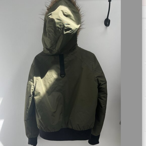 REVERSIBLE Garage Olive Green Winter Jacket with Fur Hood - Picture 2 of 4